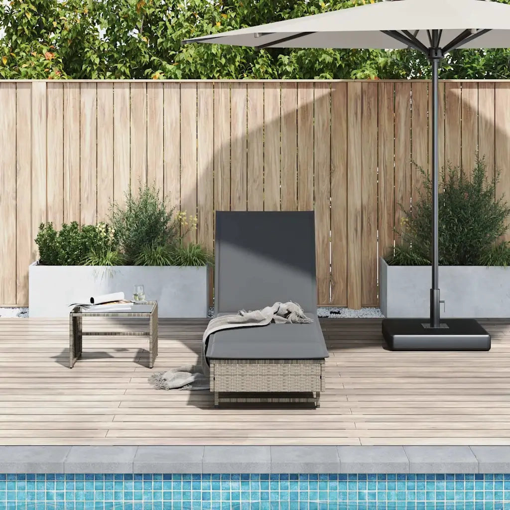 Lettino Prendisole | Sdraio da giardino | Lettino da sole con Ruote e Cuscino in Polyrattan Grigio