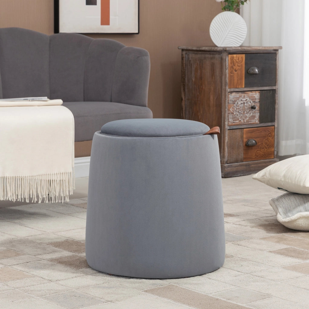 Pouf contenitore rotondo grigio con vassoio reversibile Ø44 cm
