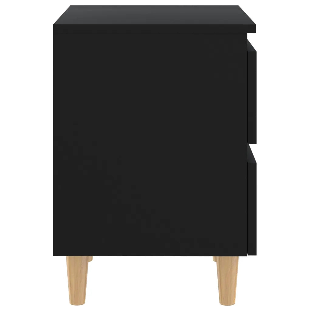 Comodini con Gambe in Pino Massello 2 pz-Set di 2 Tavolino da notte Neri 40x35x50 cm