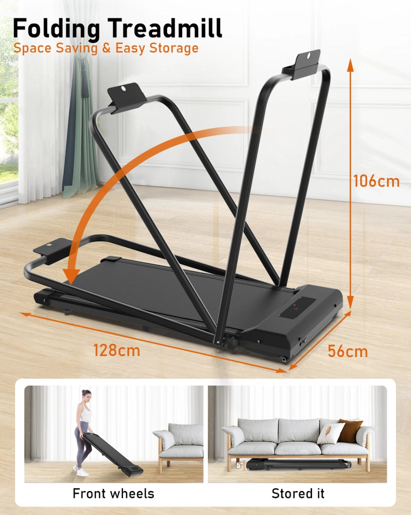 2 in 1 Tapis Roulant Elettrico Pieghevole - RATTANTREE - Con Display a LED, Supporto per Tablet, Ampia Area di Corsa, Carico massimo di 120 kg, Nero