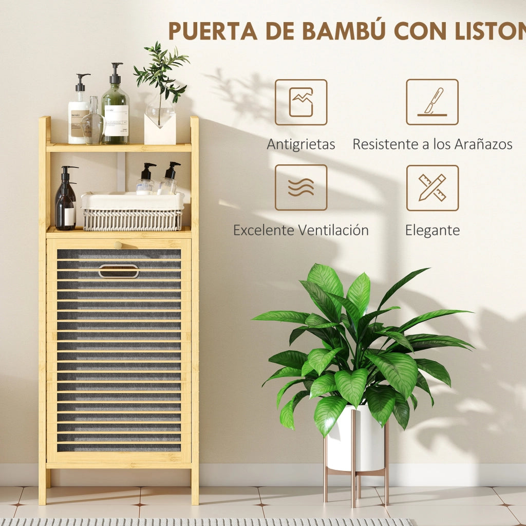 Armadietto Bagno Stretto Bambu con Ripiani e Cestello Estraibile ¨C zephmum ¨C 40x30x95 cm Naturale