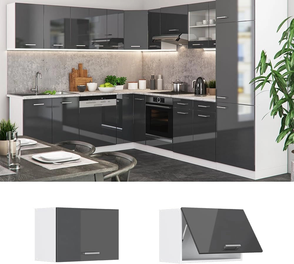 Pensile da cucina R-Line, Antracite lucido, 60 cm Piatto, per la libera combinazione all'interno di sistemi cucina modulari