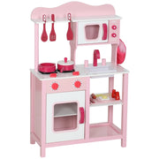 Cucina giocattolo per bambini, accessori in legno, elettrodomestici, compatta, con suoni, rosa