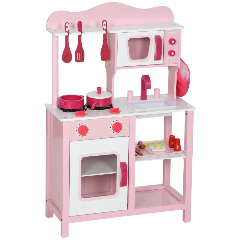 Cucina giocattolo per bambini, accessori in legno, elettrodomestici, compatta, con suoni, rosa