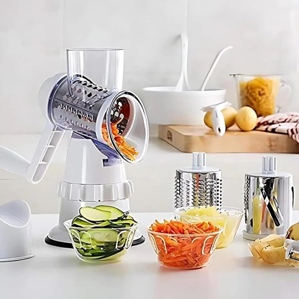 Trade Shop - Affettatrice Verdure 3in1 Multifunzione Mandoline Grattugia Manuale Con 3 Lame Tritatutto -