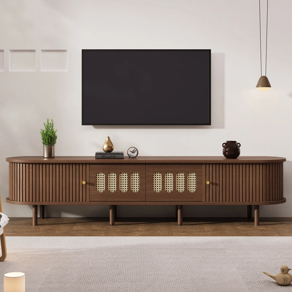 Mobile TV 180x40x40 cm in MDF color noce con 2 cassetti e 2 ante a serranda