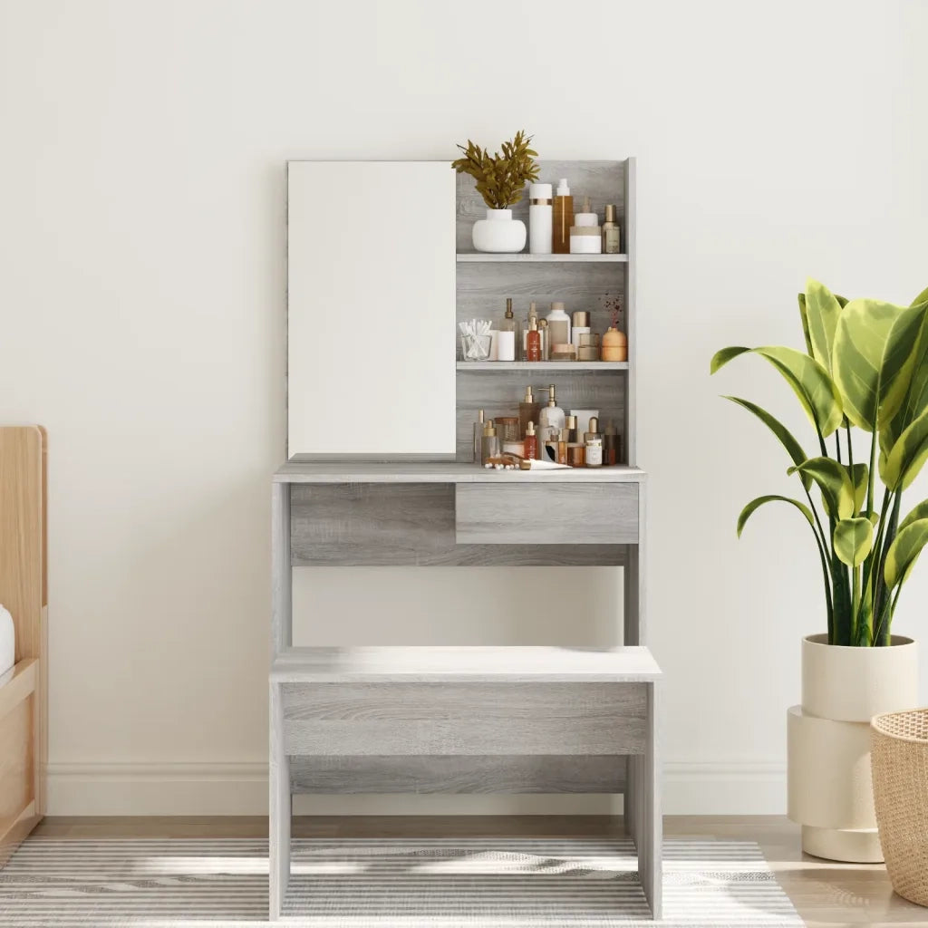Toeletta con Specchio-Tavolo da Vanit¨¤ Grigio Sonoma 74,5x40x141 cm