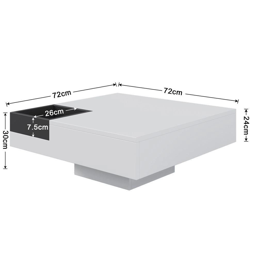 Tavolino da Salotto con LED e Box Contenitore ¨C MINIMAL ¨C Bianco e Nero Lucido, 72x72x30 cm