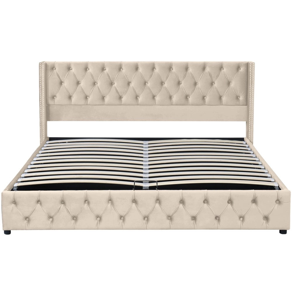 Letto Imbottito Contenitore Matrimoniale Idraulico ¨C MINIMAL ¨C Velluto Beige 180x200