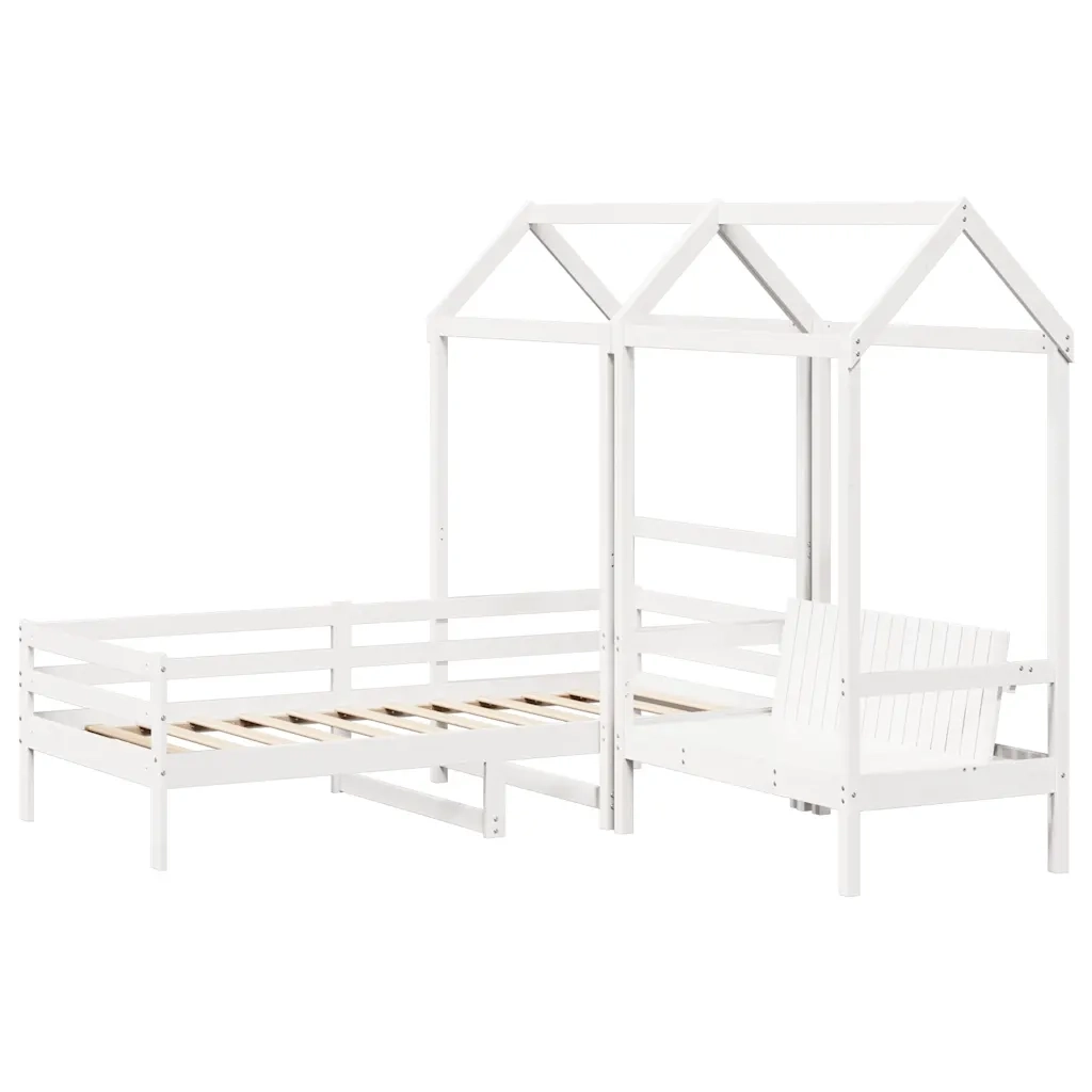 Set Dormeuse e Panca con Tetto Bianco 80x200cm Massello Pino 3282219