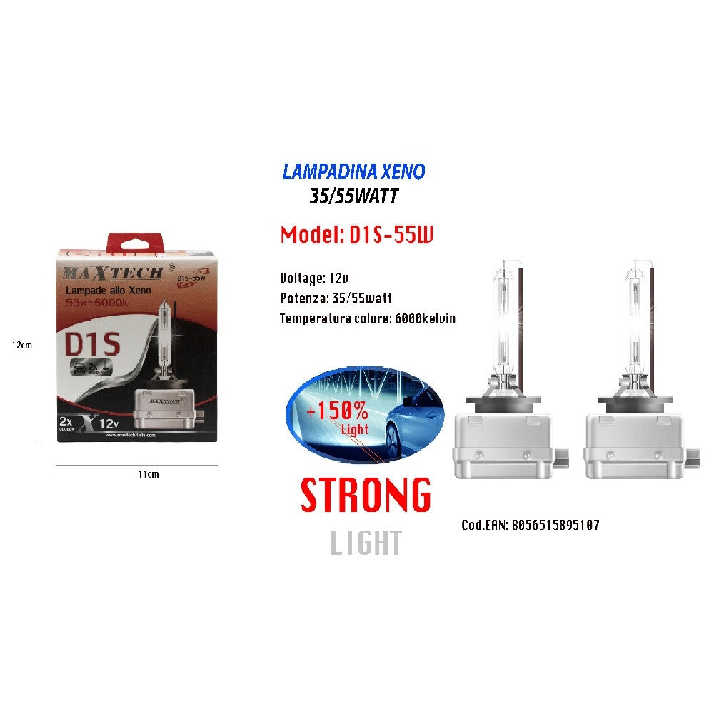 Trade Shop - Coppia Lampade D1s 35/55w Bulbi Ricambio Xenon 6000k Fari Xeno Maxtech D1s-55w -