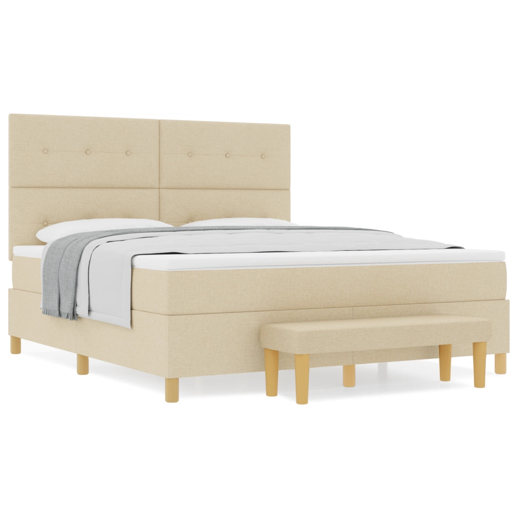 Letto a Molle con Materasso e Panchina Crema 180x200 cm Tessuto