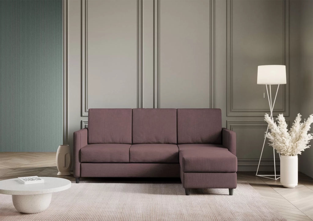 Divano karay 3 posti (tre sedute da 60cm) + pouf misure esterne l.198 p.155 | prugna - Mobili 2G