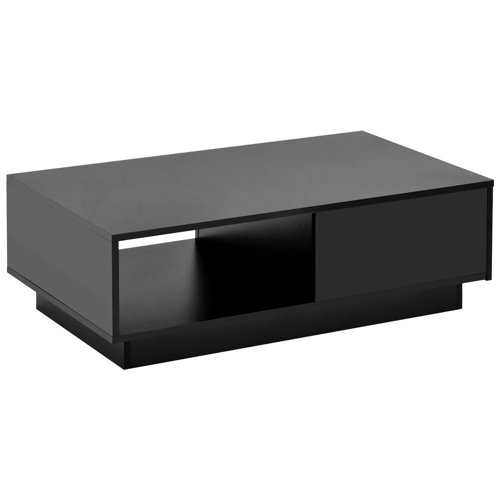 Tavolino da Caff¨¨ con LED ¨C MINIMAL ¨C Nero, Piano Lucido, 95x55x32 cm