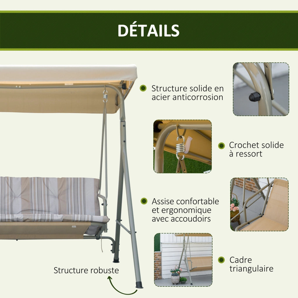 Divano da Giardino 3 Posti con Cuscini ¨C Zephmum ¨C Tessuto Grigio Scuro