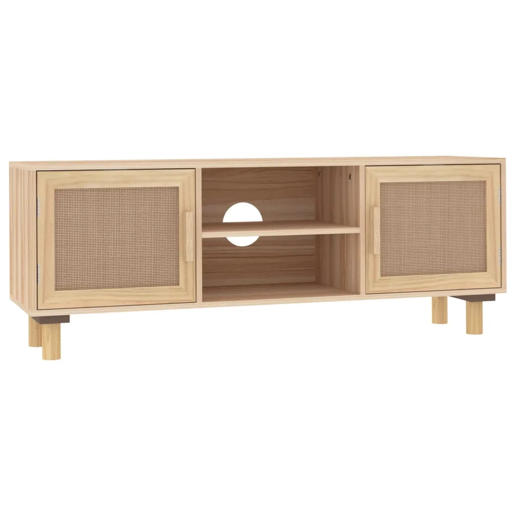 Mobile TV Marrone 105x30x40 cm Massello Pino e Rattan Naturale 345617