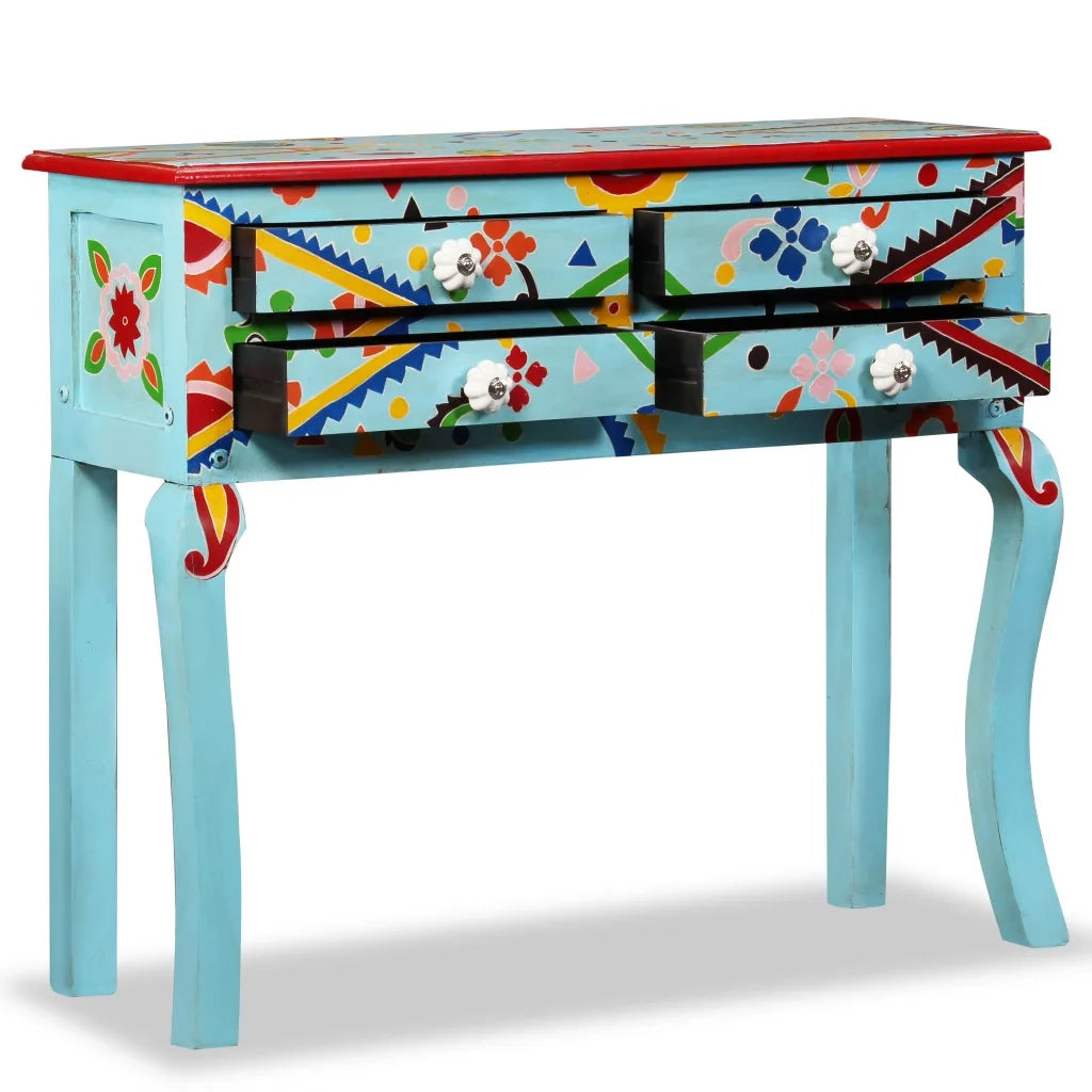 vidaXL Consolle in Legno Massello di Mango Blu Dipinta a Mano