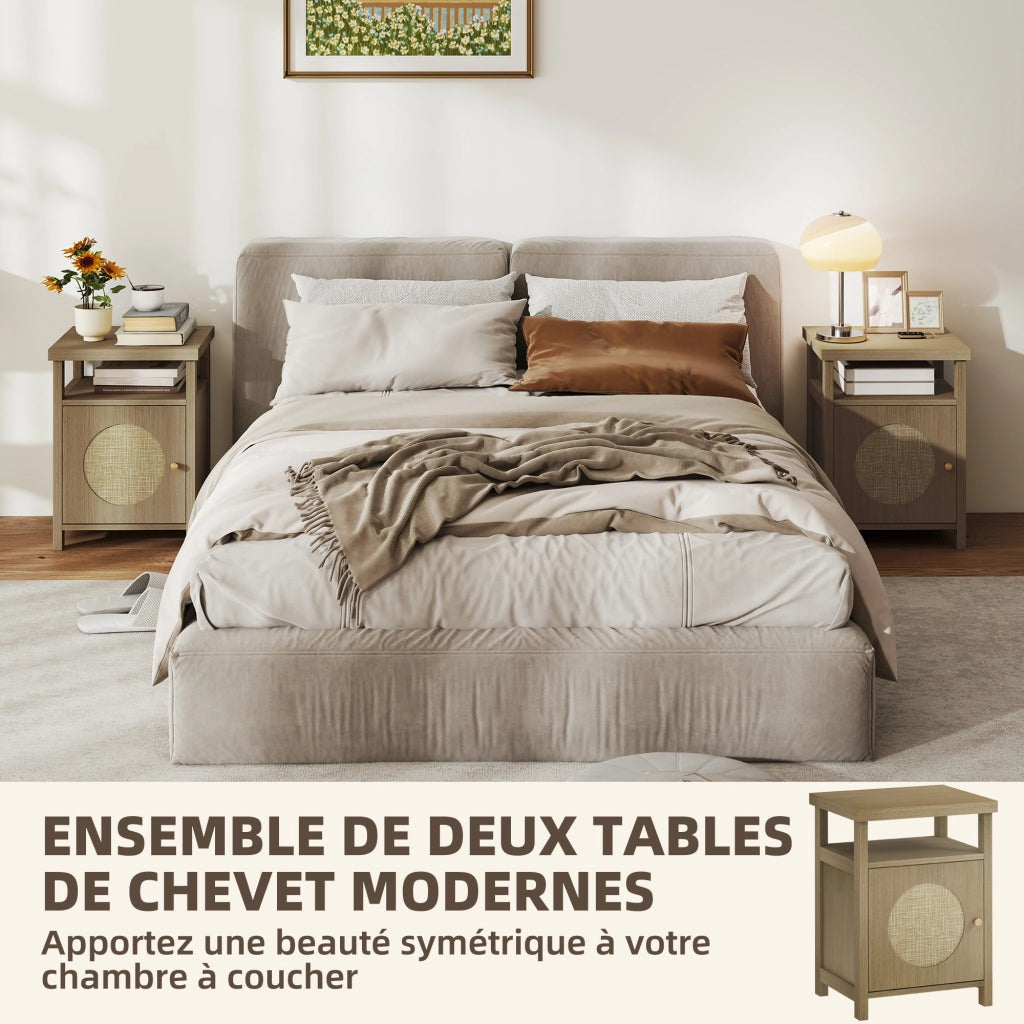 Set 2 Comodini Stretti ¨C Xylo ¨C Rattan Naturale con Cassetto 40x35x55cm