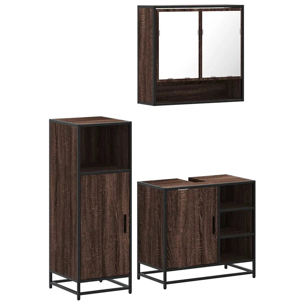 Set Mobili da Bagno 3 pz Rovere Marrone in Legno Multistrato