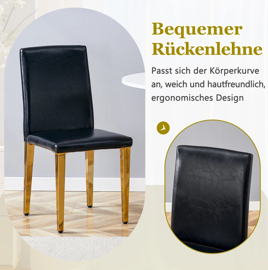 Set di 2 sedie da pranzo moderne in PU nero con gambe in metallo oro; 90 cm