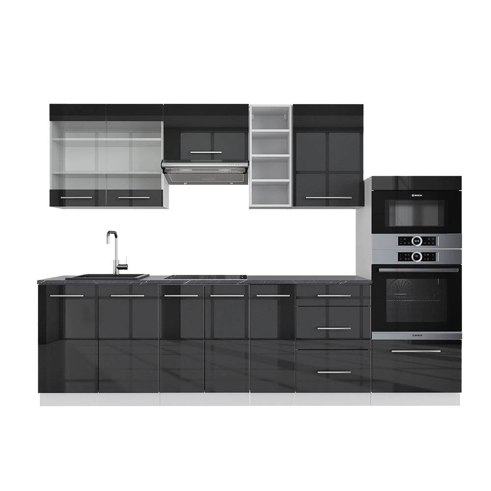 Cucina componibile Fame-Line Antracite lucido/Bianco 280 cm, PL Antracite Vicco