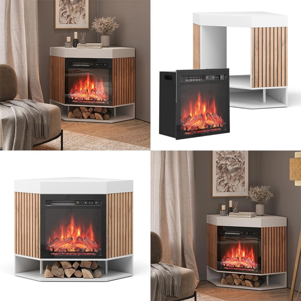 Caminetto elettrico "Lynea", Bianco, 100 cm con effetto fiamma realistico e riscaldatore da 1800W