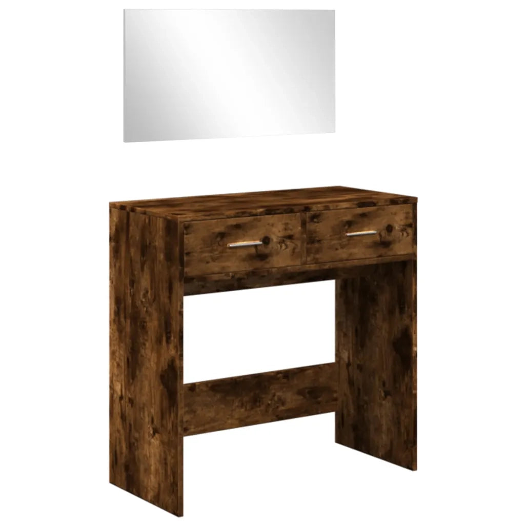 Toeletta con Specchio-Tavolo da Vanit¨¤ Rovere Fumo 80x39x80 cm