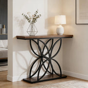 Consolle industrial chic con base in metallo nero e piano in MDF marrone per ingresso e soggiorno