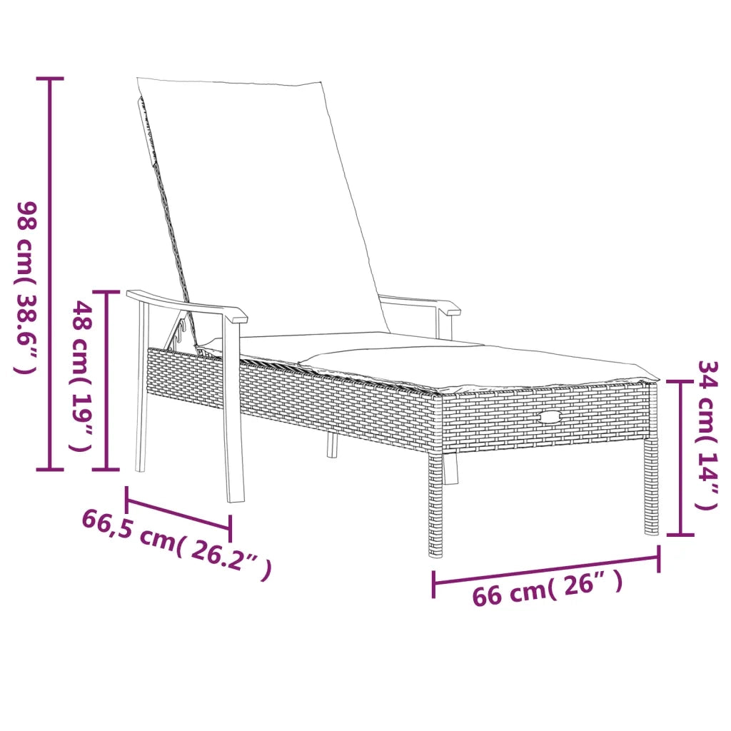 Lettino Prendisole | Sdraio da giardino | Lettino da sole con Cuscino Grigio in Polyrattan