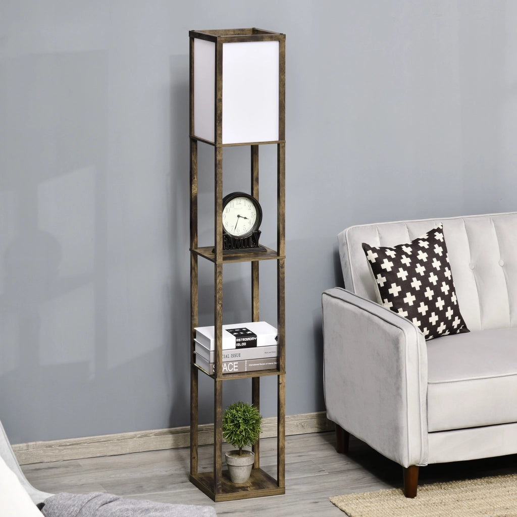 Lampada da Terra con 3 Mensole Integrate, Attacco E27 Potenza 40W, 26x26x160cm, Colore Legno