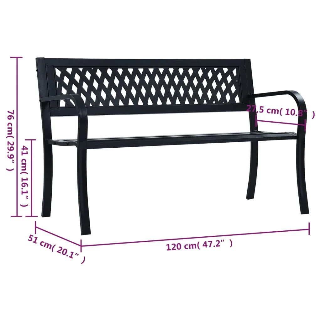 Panca da giardino mobili da esterno terrazza nero 120 cm acciaio 02_0011752