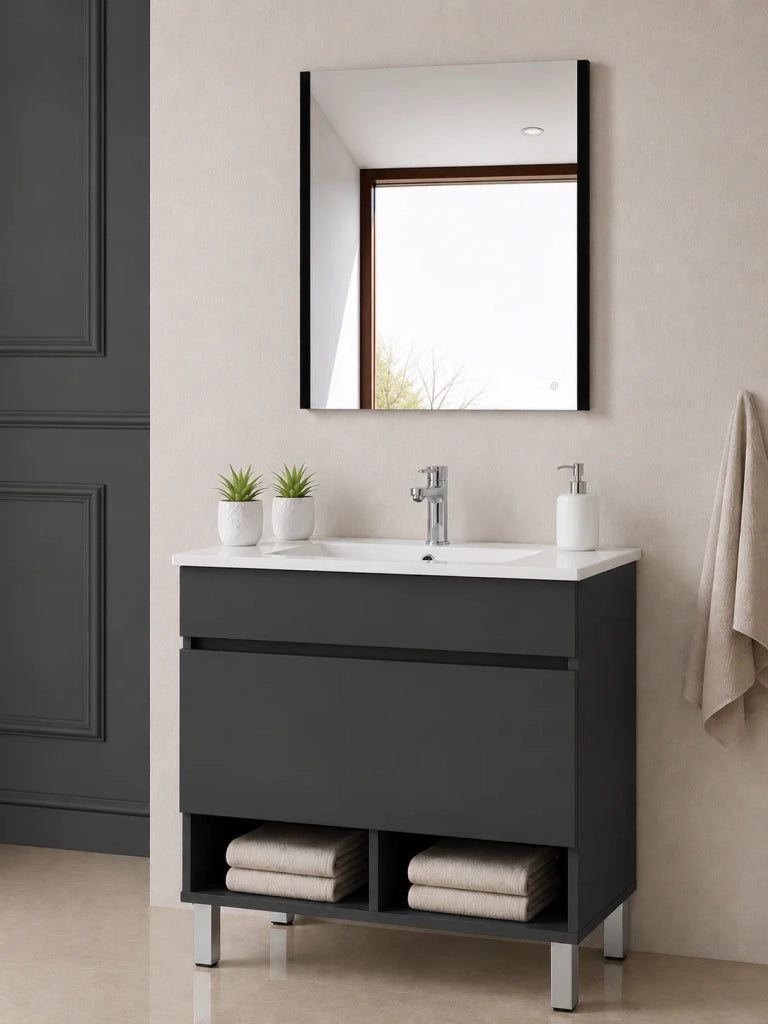 Mobile bagno con piedini con lavabo extrapiano ORIGENBATH NEBARI senza specchio 90x40 cm grafite