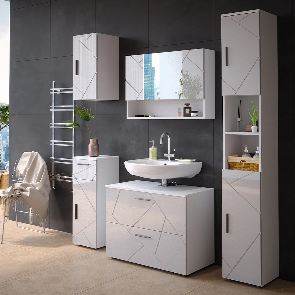 Vicco Set mobili bagno Bianco lucido 5 parti