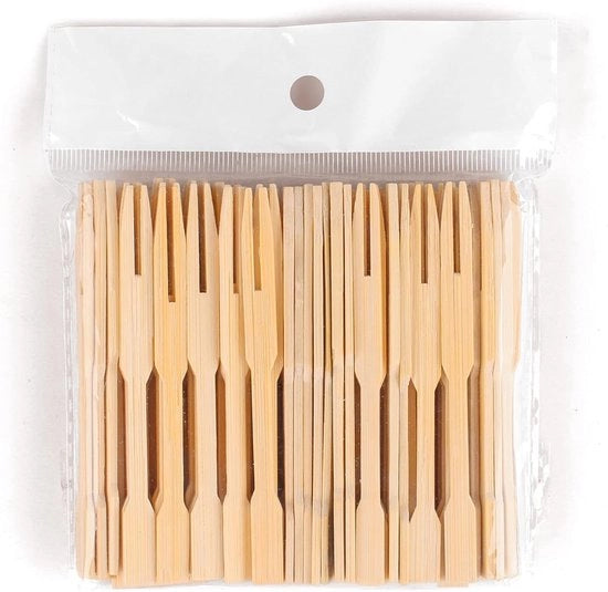 Vetture di Frutta in Bambù da 200 pezzi - Forchette in Legno da Cucina - Forchette Cocktail - Mini Forchette da Cibo - 9 cm - Progettate per la Sicurezza