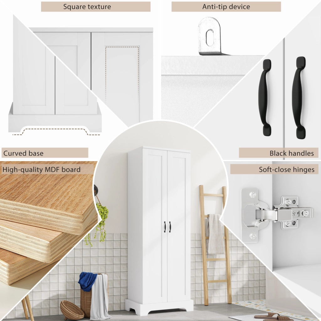 Armadietto Alto da Bagno con Ante e Ripiani Regolabili ¨C MINIMAL ¨C Bianco 56x40x170