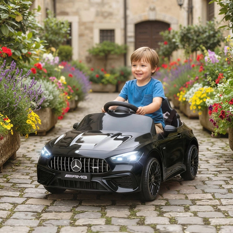 Macchina elettrica per bambini, design Mercedes, motore 12V, telecomando, luci a LED, musica, per bambini dai 3 ai 6 anni, nera