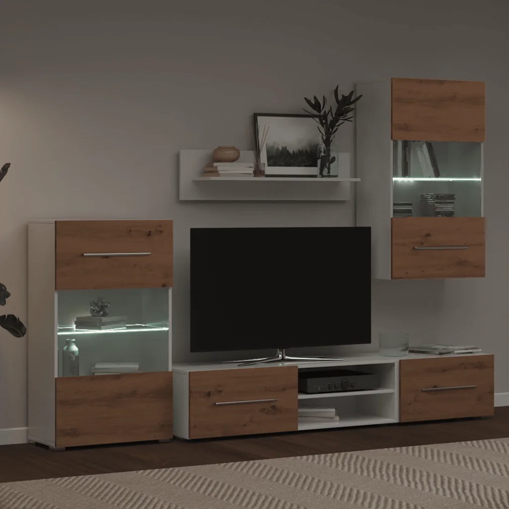 Mobile TV 5 pz con Illuminazione a LED Rovere Artigianale 3324234