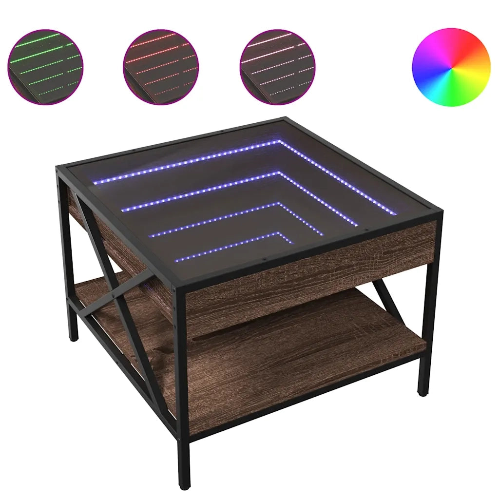 vidaXL Tavolino da Salotto con LED Infinity Rovere Marrone 50x50x38 cm