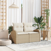 Divano da giardino a 2 posti con cuscini in polyrattan beige