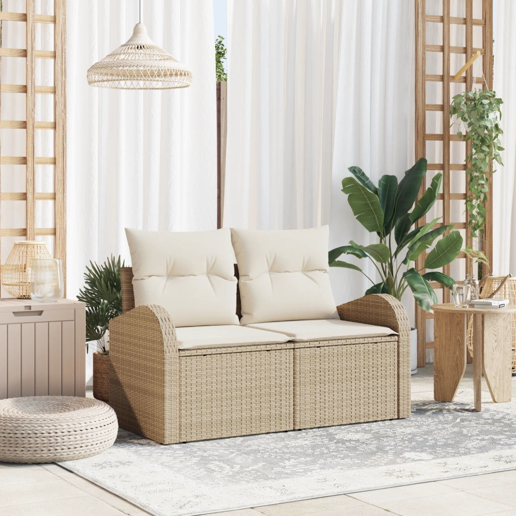 Divano da giardino a 2 posti con cuscini in polyrattan beige
