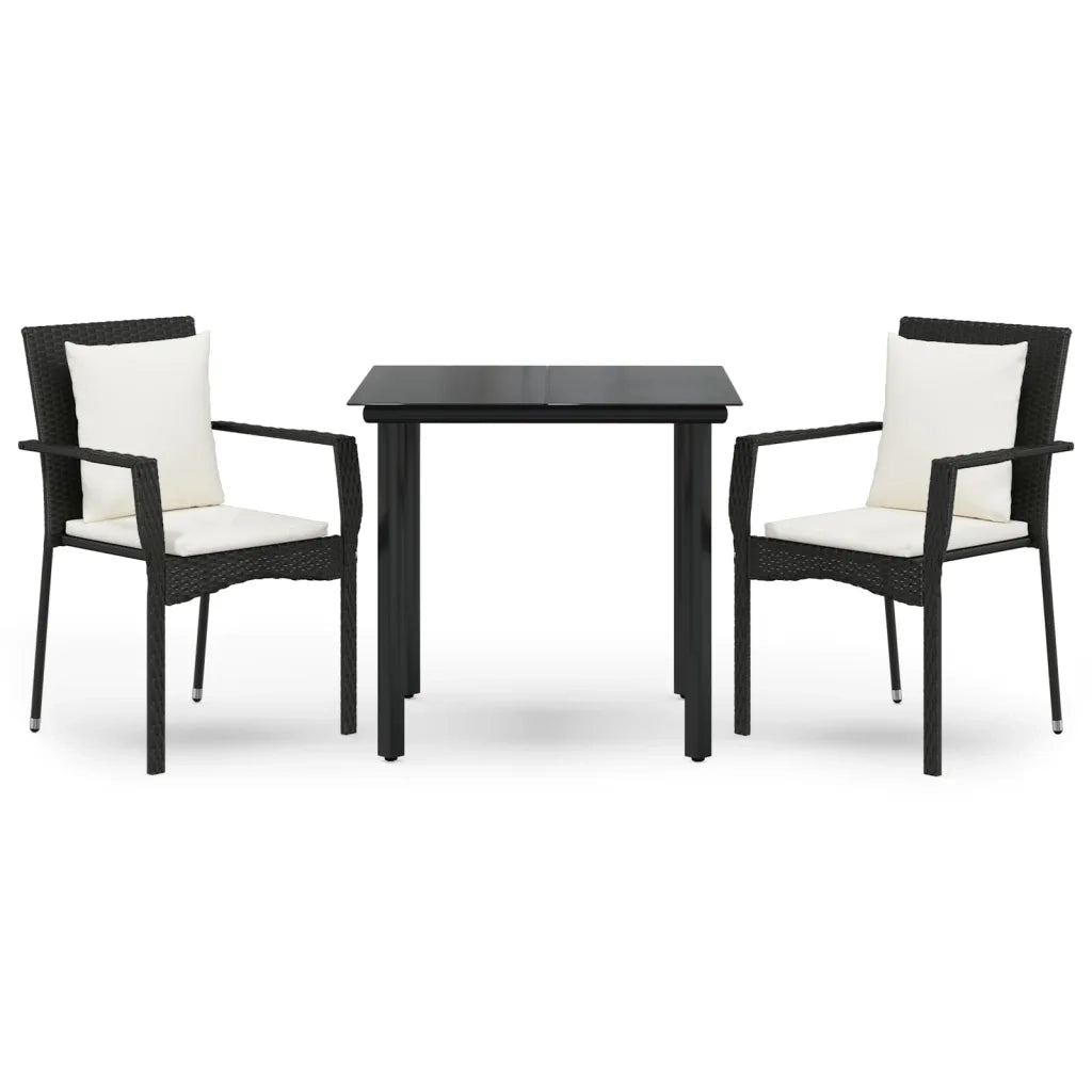 Set da Pranzo da Giardino 3 pz con Cuscini Nero in Polyrattancod mxl 100453