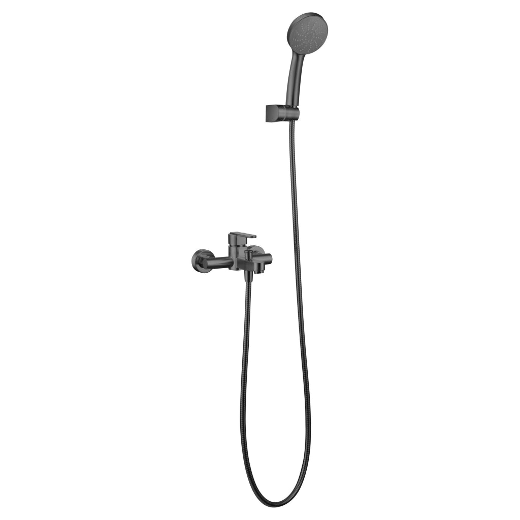 IMEX Miscelatore Vasca-Doccia Roma Nero Opaco in Ottone e Zama con Tubo Flessibile Metallico 180 cm Supporto Doccia ABS Maniglia Rotonda Cartuccia Ceramica Ø35 mm – Modello Imex-BDR001-4NG