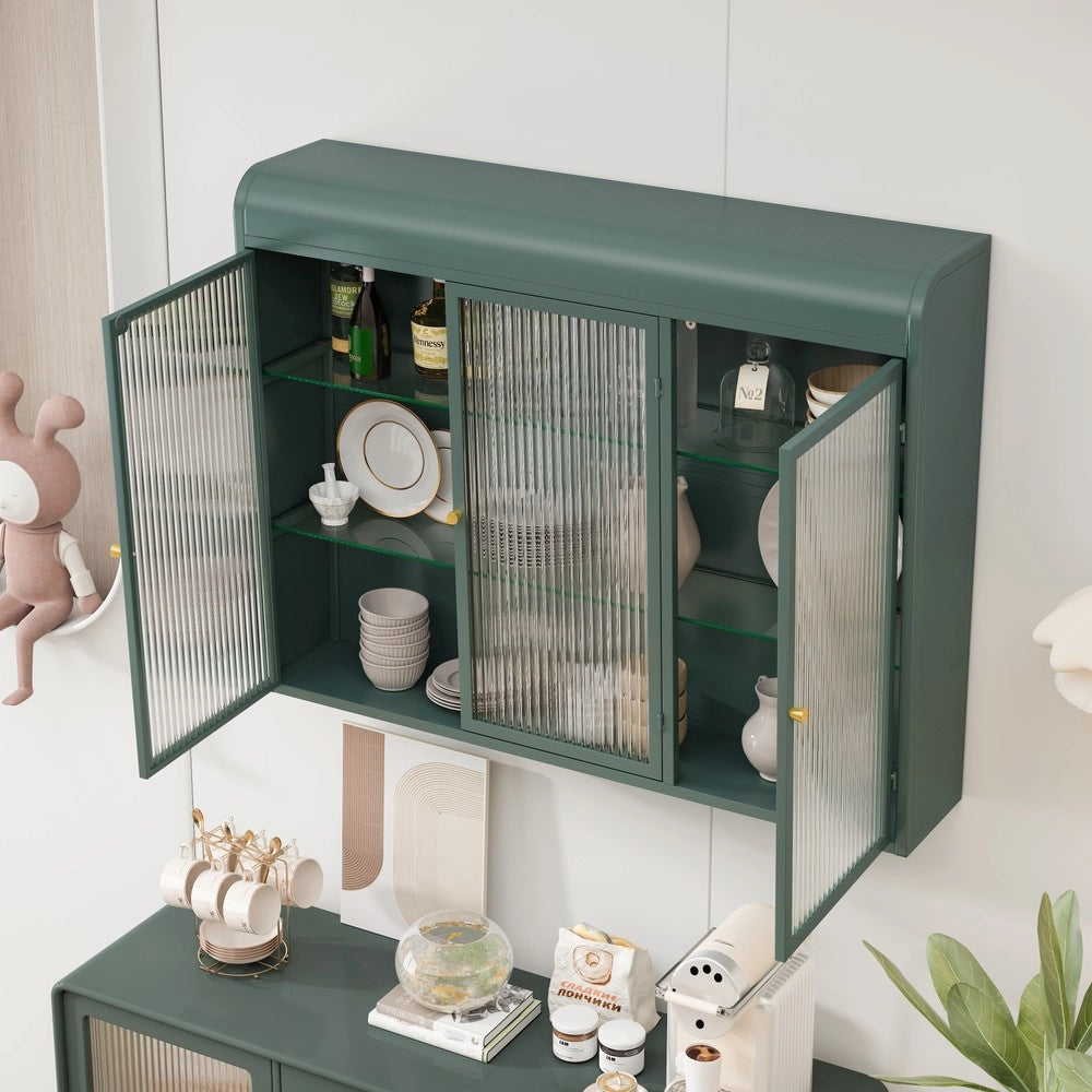 Armadietto Pensile a 3 Ante con Vetro ¨C MINIMAL ¨C Verde Scuro