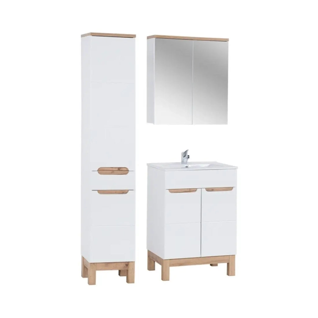 Insieme ERMANO: mobile sottolavabo 60cm + lavabo da incasso rettangolare + sifone + colonna + mobiletto con specchi