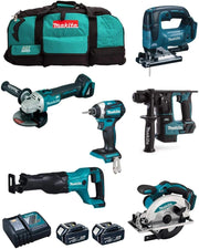 MAKITA Kit MK602 (DHR171 + DGA504 + DTD154 + DJR186 + DJV182 + DSS610 + 2 Batterie 5,0 Ah + Caricabatterie + 2 x LXT600)