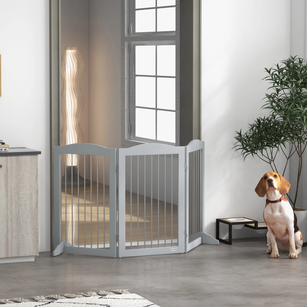 Cancello per Cani Pieghevole per Scale e Porte con Supporto a Piede ¨C Zephmum ¨C Grigio 154x30x80 cm
