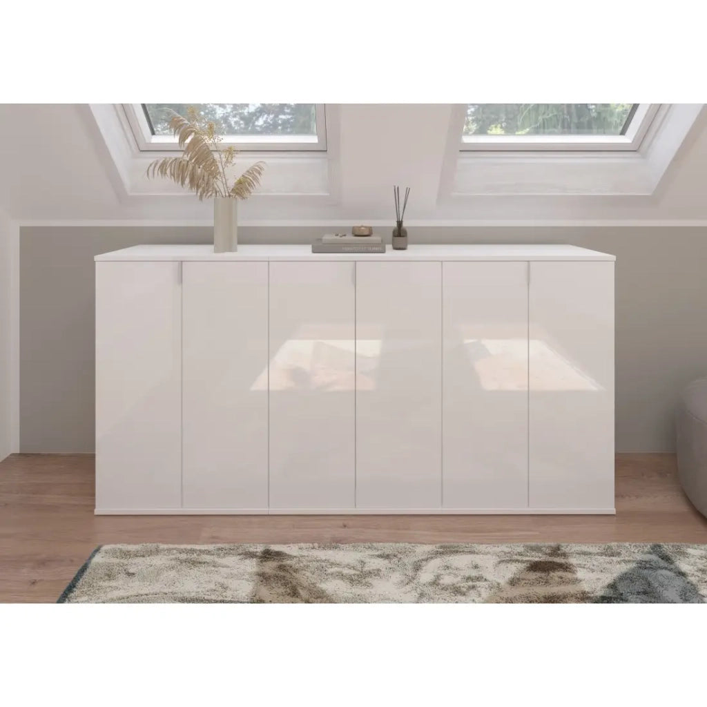 Buffet BODITE – 6 porte – Bianco laccato – Grande mobile contenitore