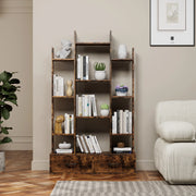 Libreria ULEVR ad albero 86x25x141 cm con 12 ripiani aperti e 2 cassetti, marrone rustico