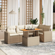 Set Divano da Giardino 6 pz con Cuscini Beige in Polyrattan