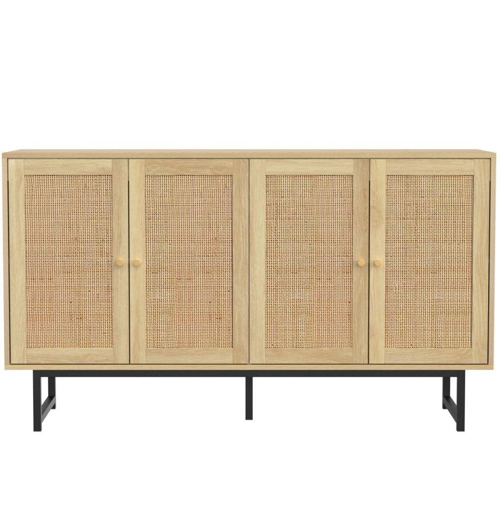 Credenza 140x39;5x80 cm con 4 ante in rattan naturale; colore legno